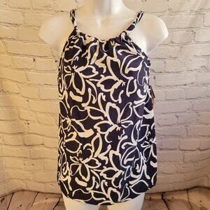 Island Escape Plus Size Cali Underwire Tankini Top- Navy and White